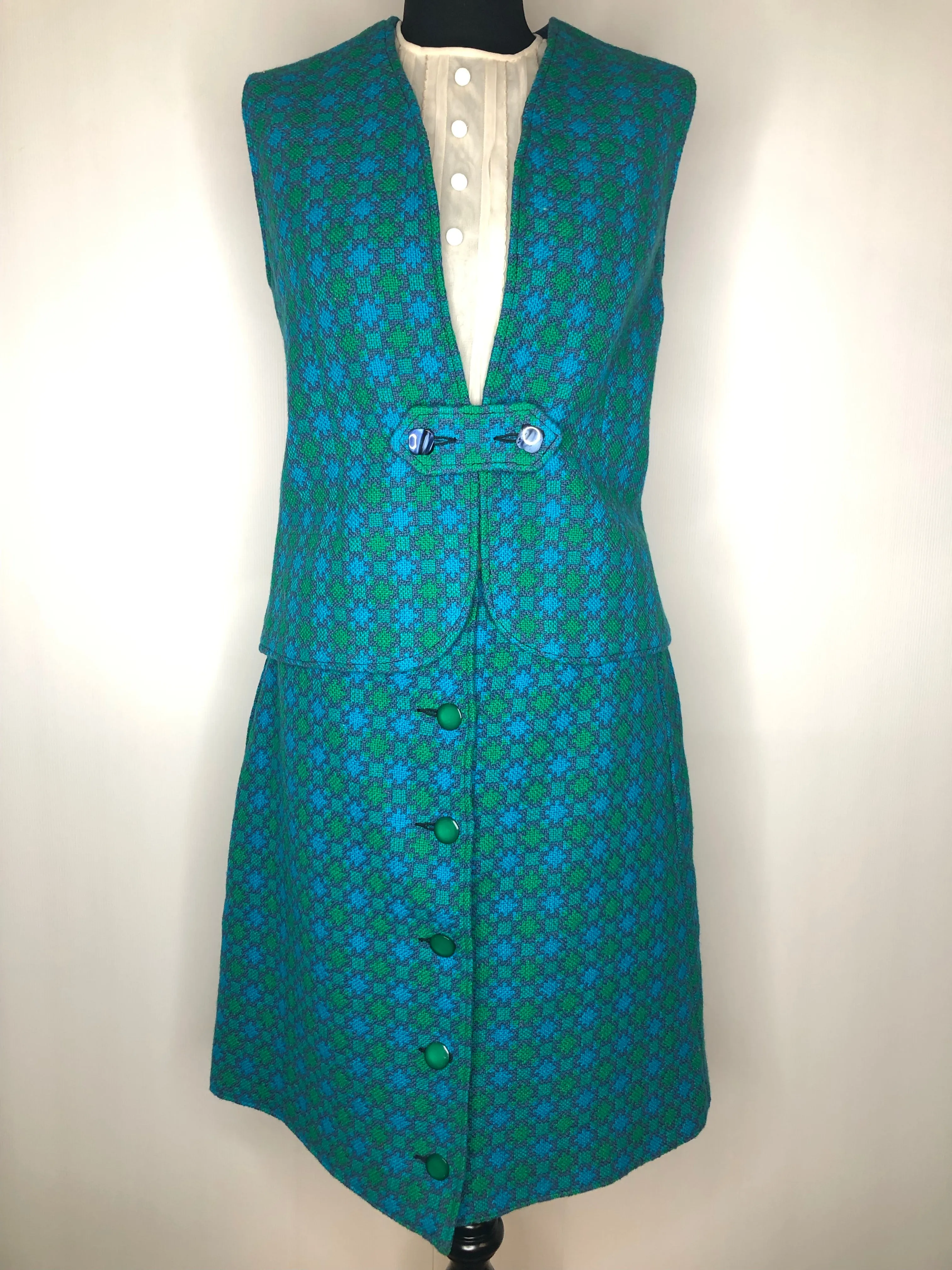 1960s Tapestry Gilet and Skirt by V.J.R Welsh Wool Tapestry - Size UK 14