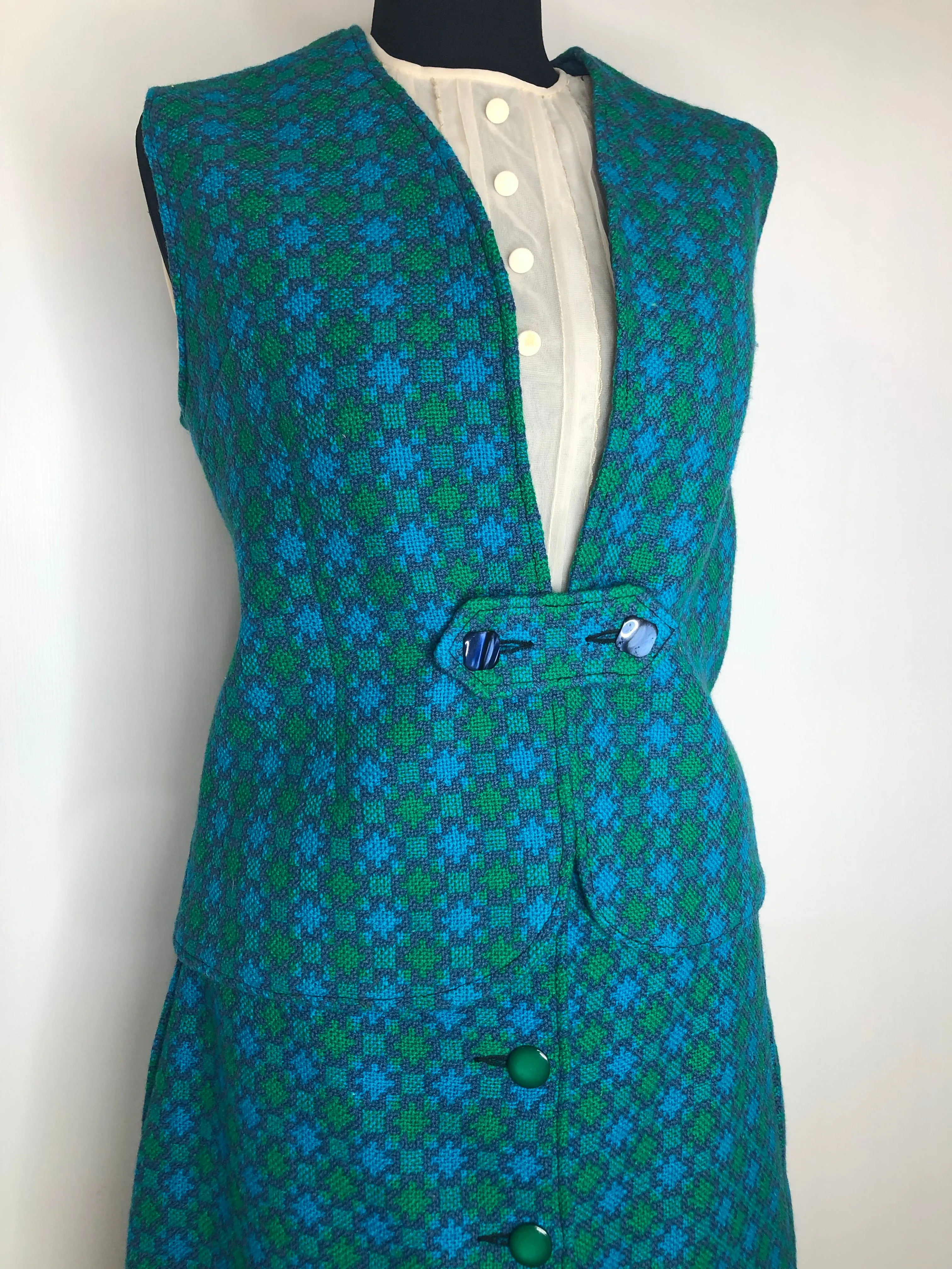 1960s Tapestry Gilet and Skirt by V.J.R Welsh Wool Tapestry - Size UK 14