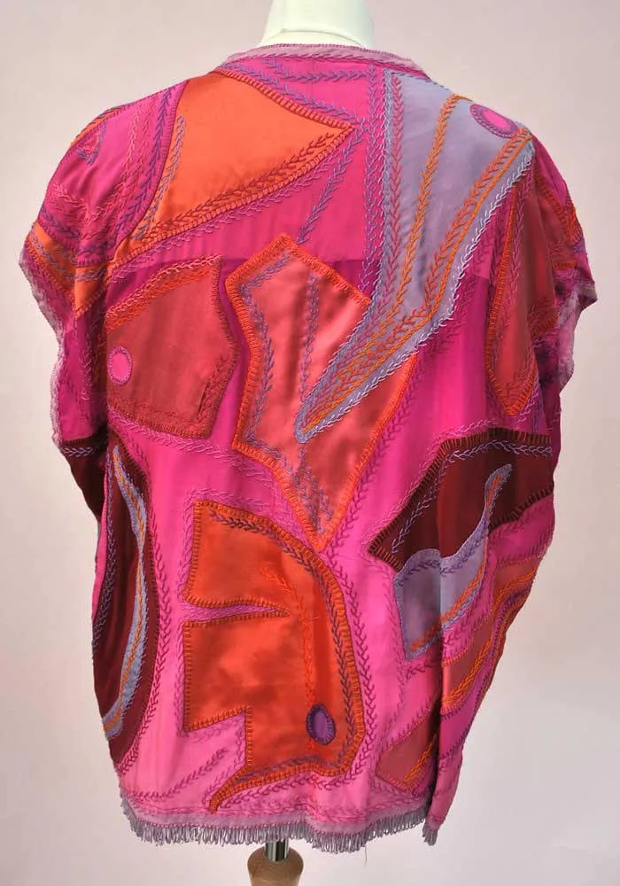 1980s Vintage Pink Silk Patchwork Tunic Top • Artisan Made