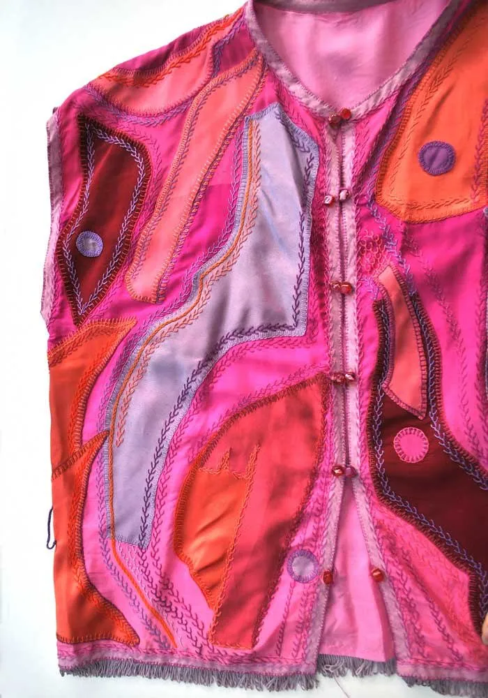 1980s Vintage Pink Silk Patchwork Tunic Top • Artisan Made