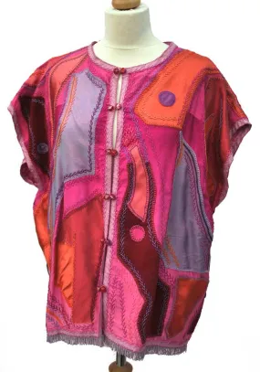 1980s Vintage Pink Silk Patchwork Tunic Top • Artisan Made