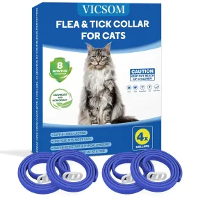 4 Pack Flea Collar for CATS Flea and Tick Collar 8 Months Prevention CAT Flea and Tick Treatment Waterproof Adjustable
