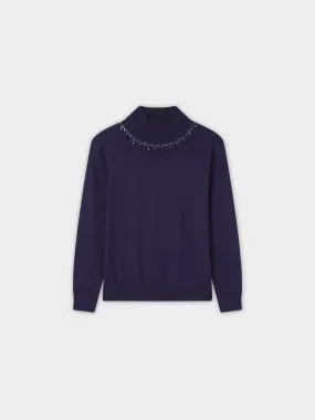 Beaded Turtleneck-Navy