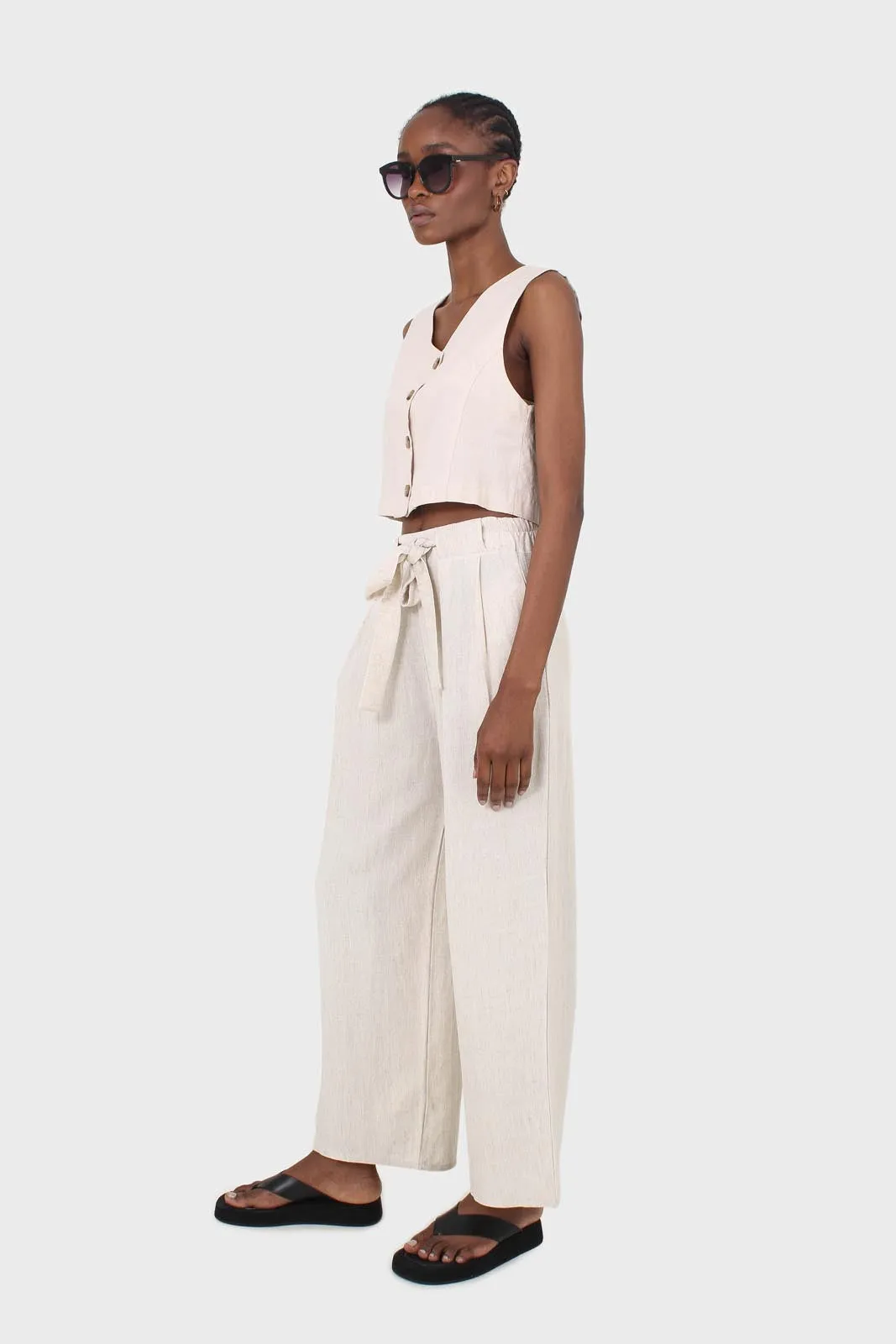Beige button front linen vest