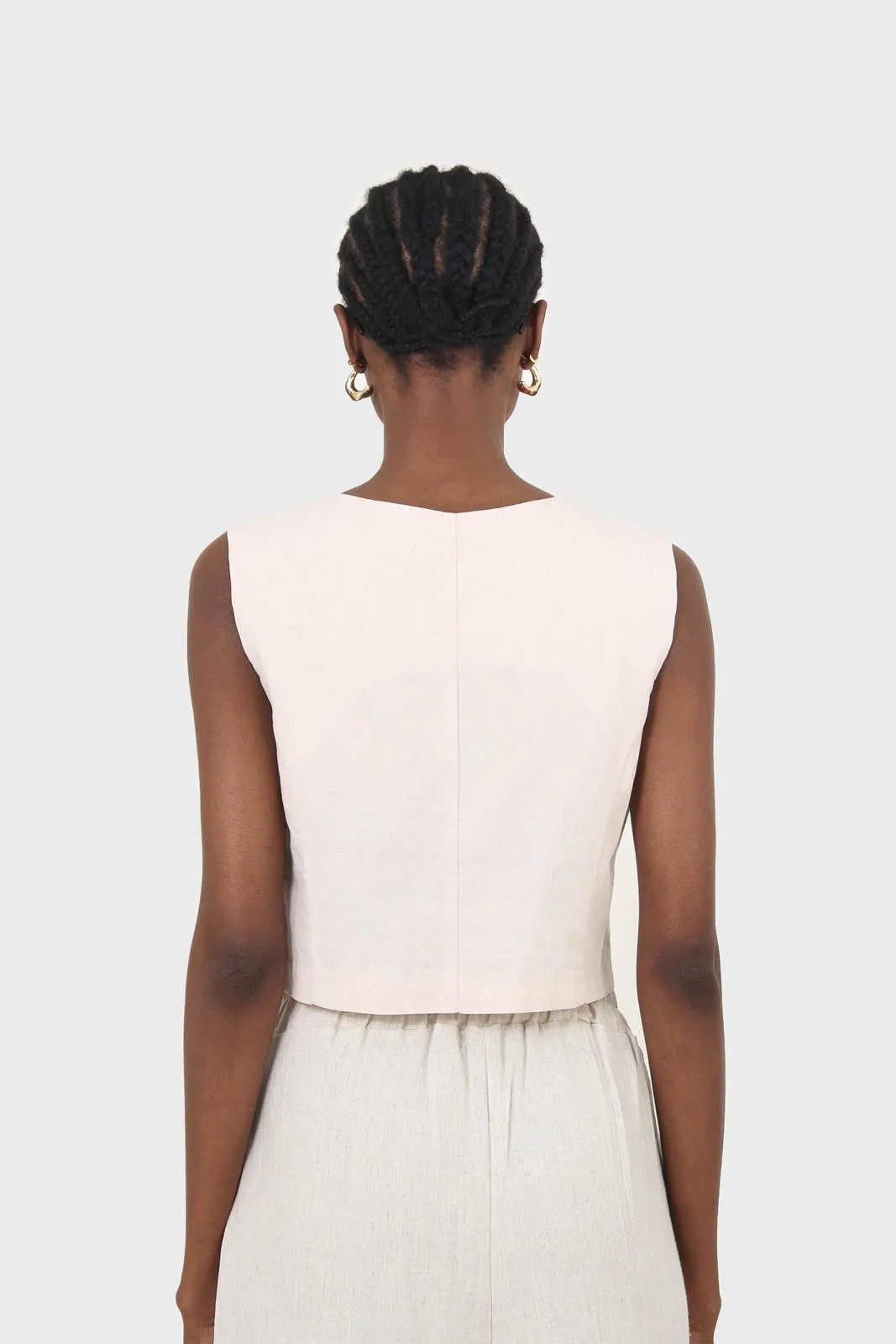 Beige button front linen vest
