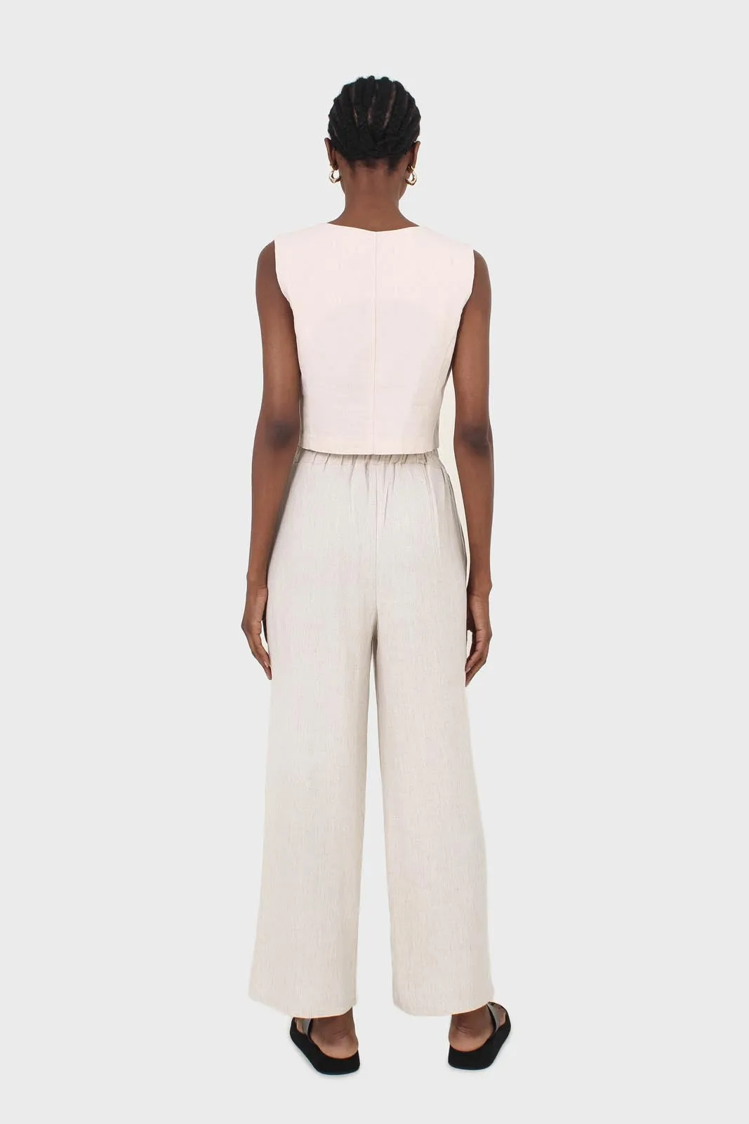 Beige button front linen vest