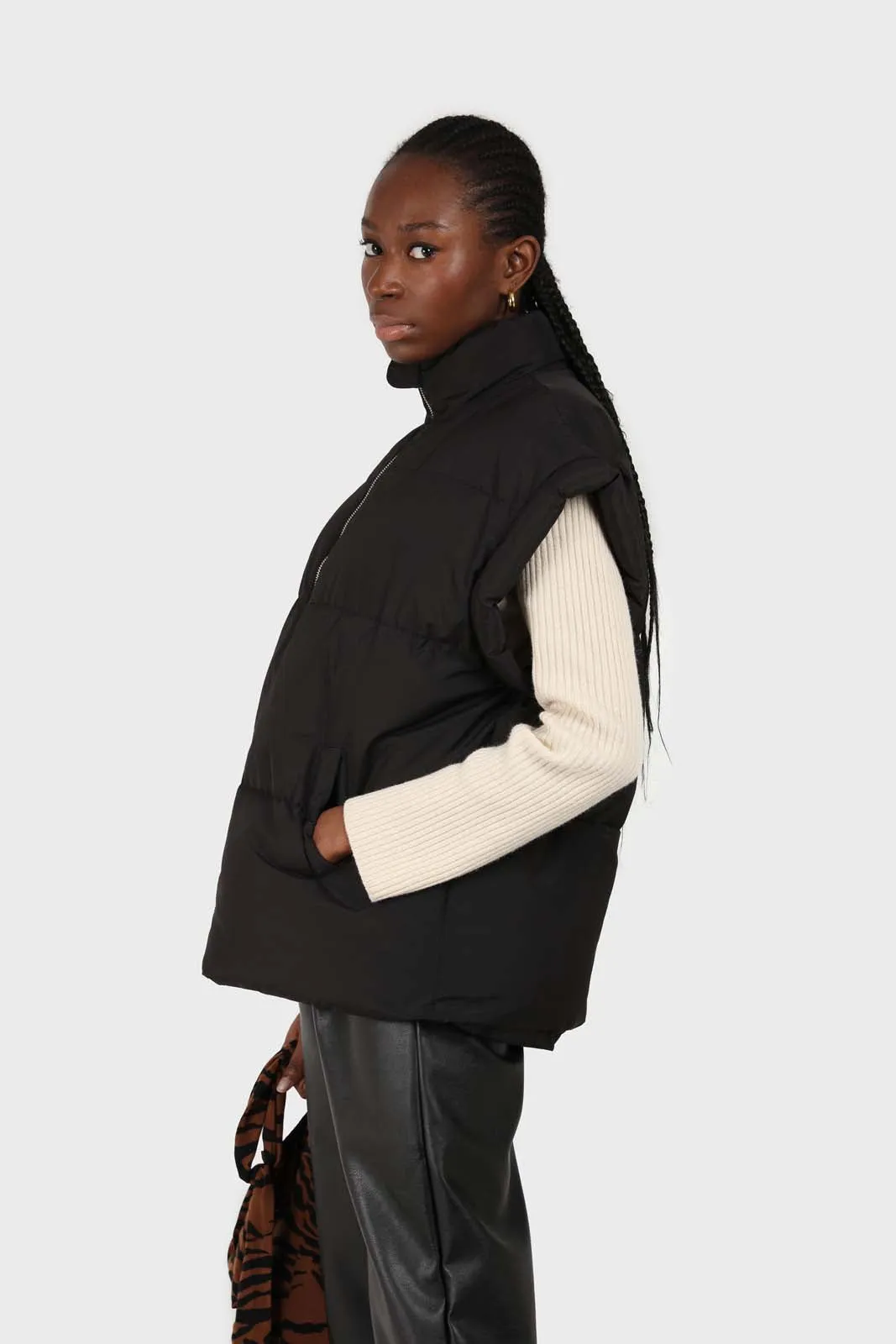 Black quilted zip up gilet