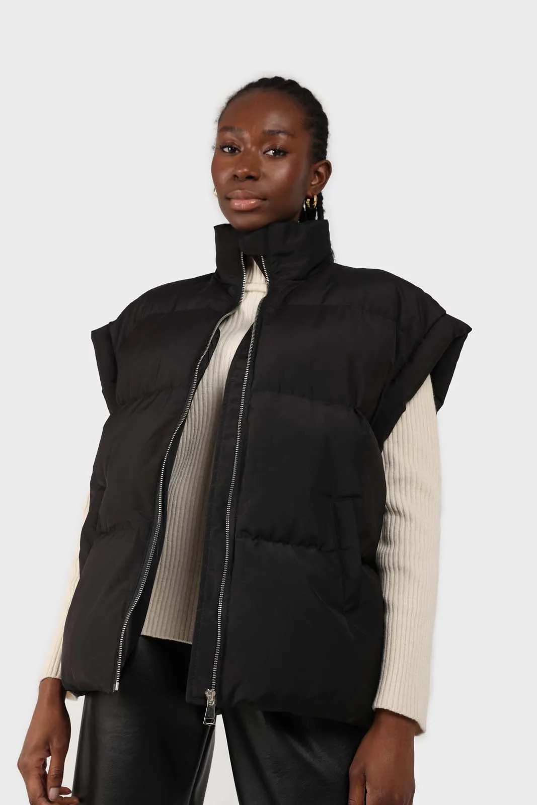 Black quilted zip up gilet