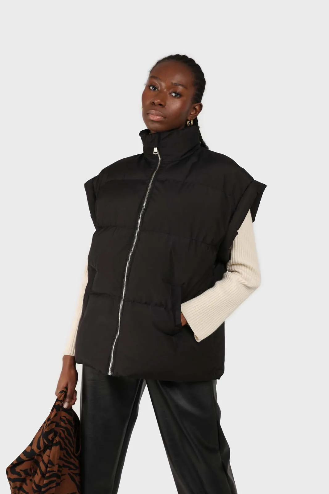 Black quilted zip up gilet
