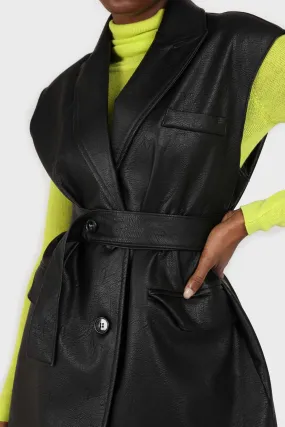 Black vegan leather belted gilet