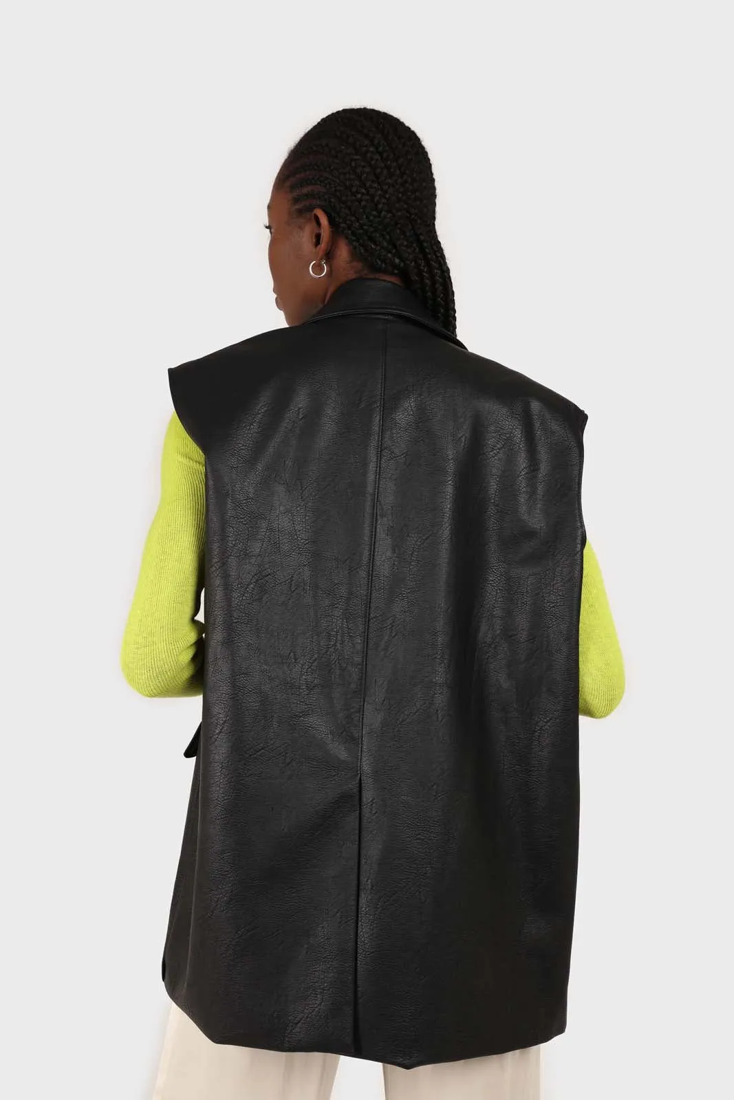 Black vegan leather belted gilet
