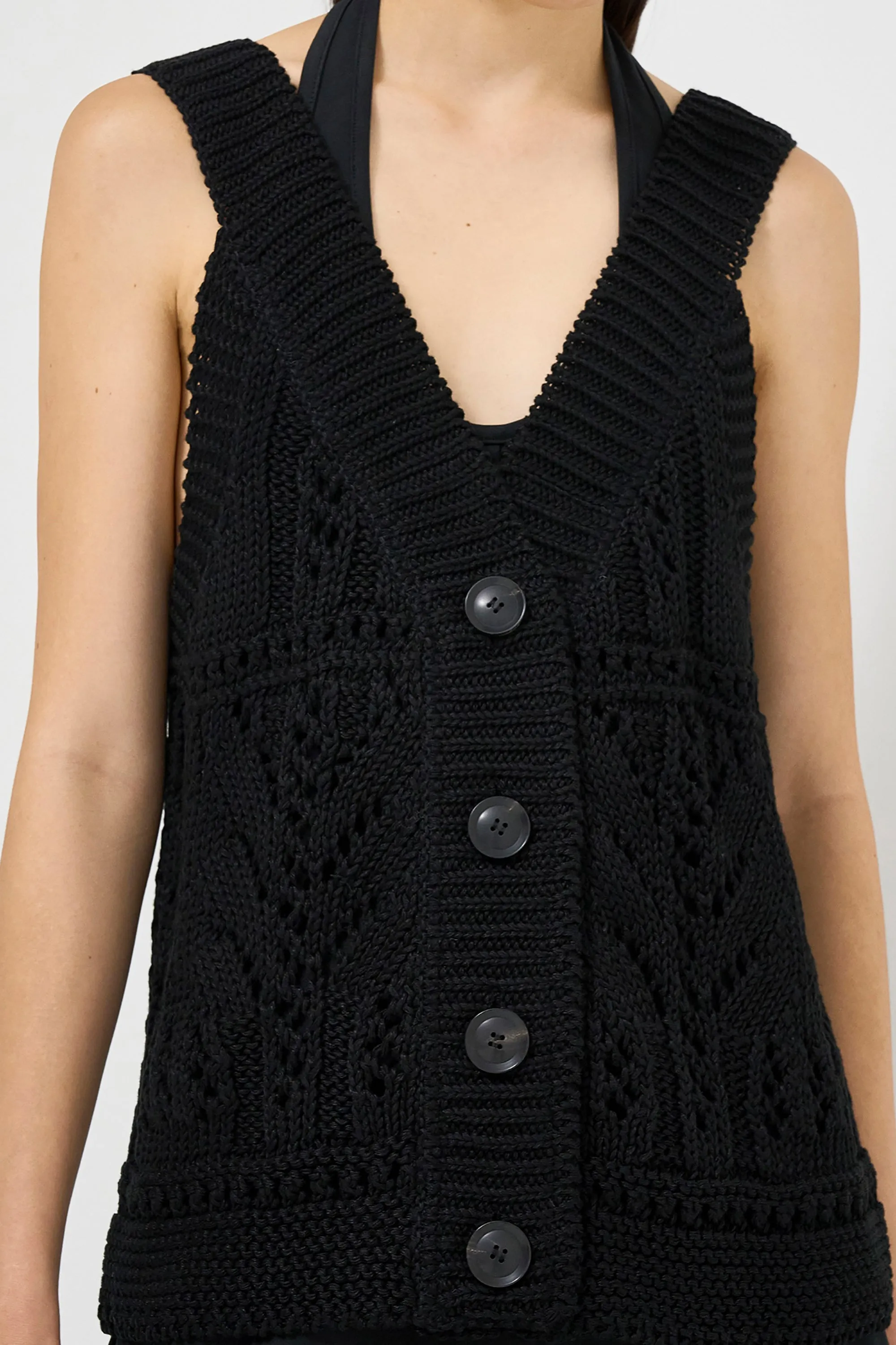 Crochet knitted vest layered halterneck midi dress set