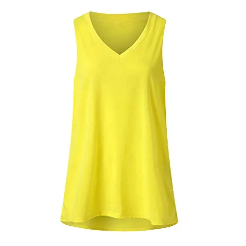 Débardeur Femme Ete Chic Solide Noir Rouge Jaysis Débardeur Femme Sexy Ete Chic Col V Ample Tunique sans Manches Tee Shirt Femme Pas Cher a la Mode Haut Femme Chic Décontracté Top Femme Vêtements