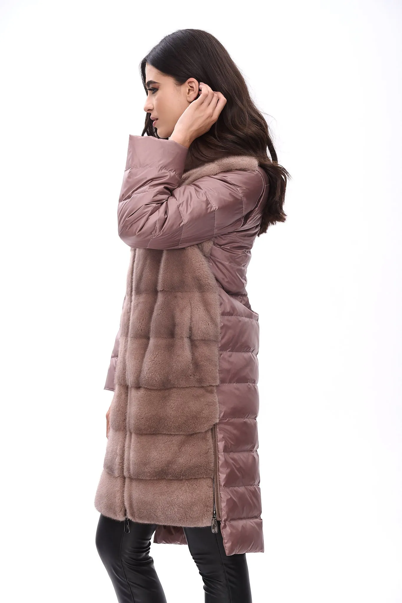Down coat with mink