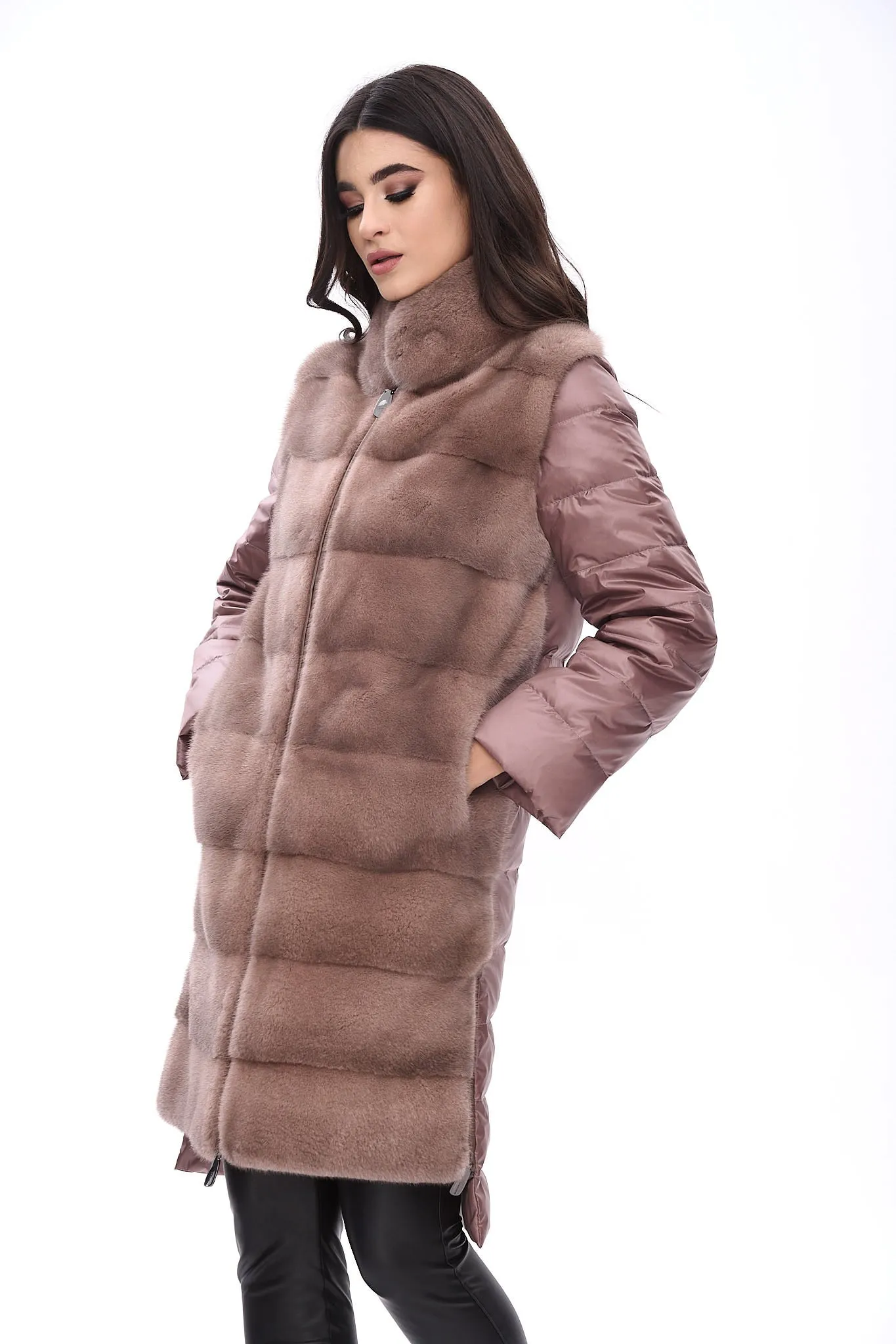 Down coat with mink