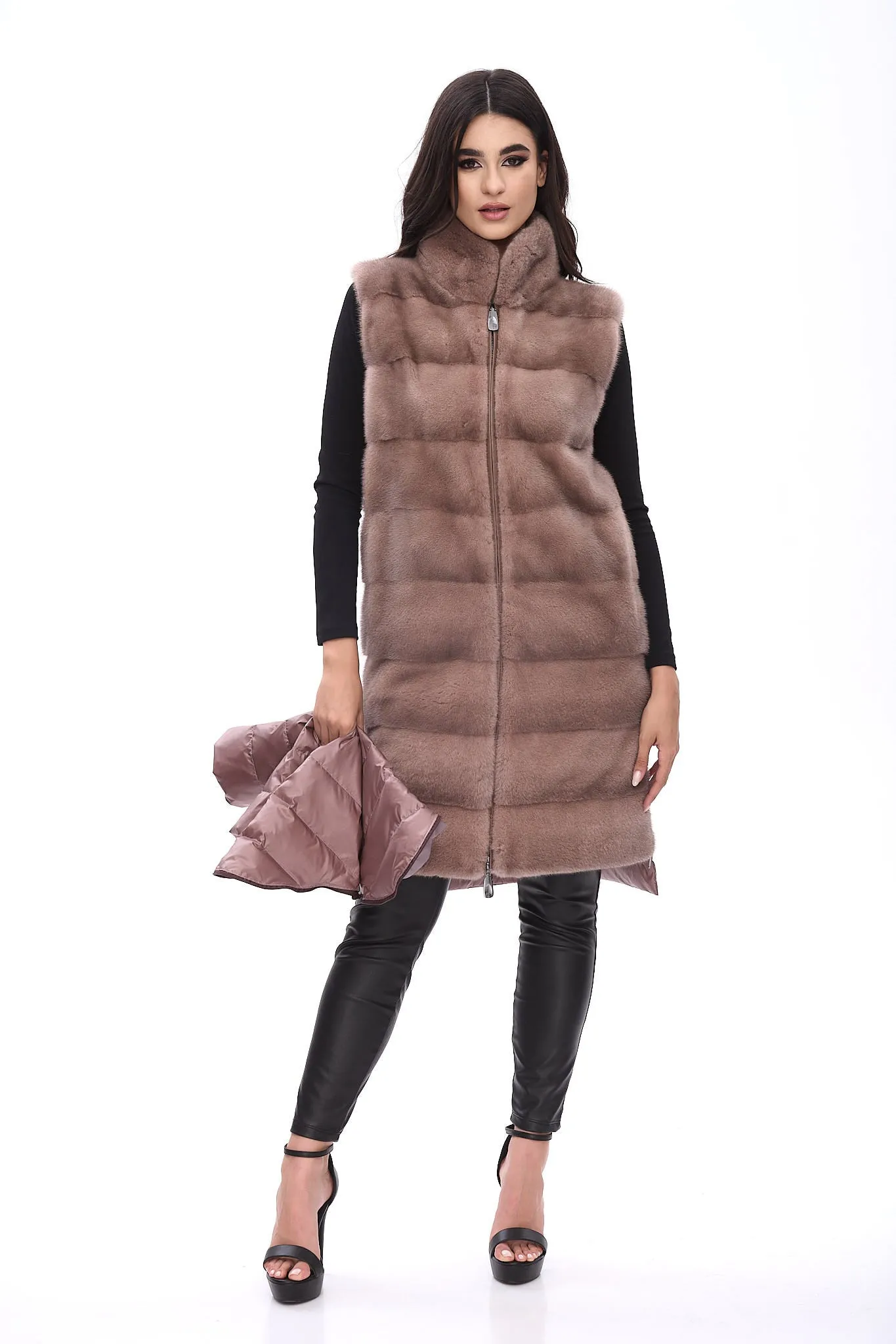 Down coat with mink