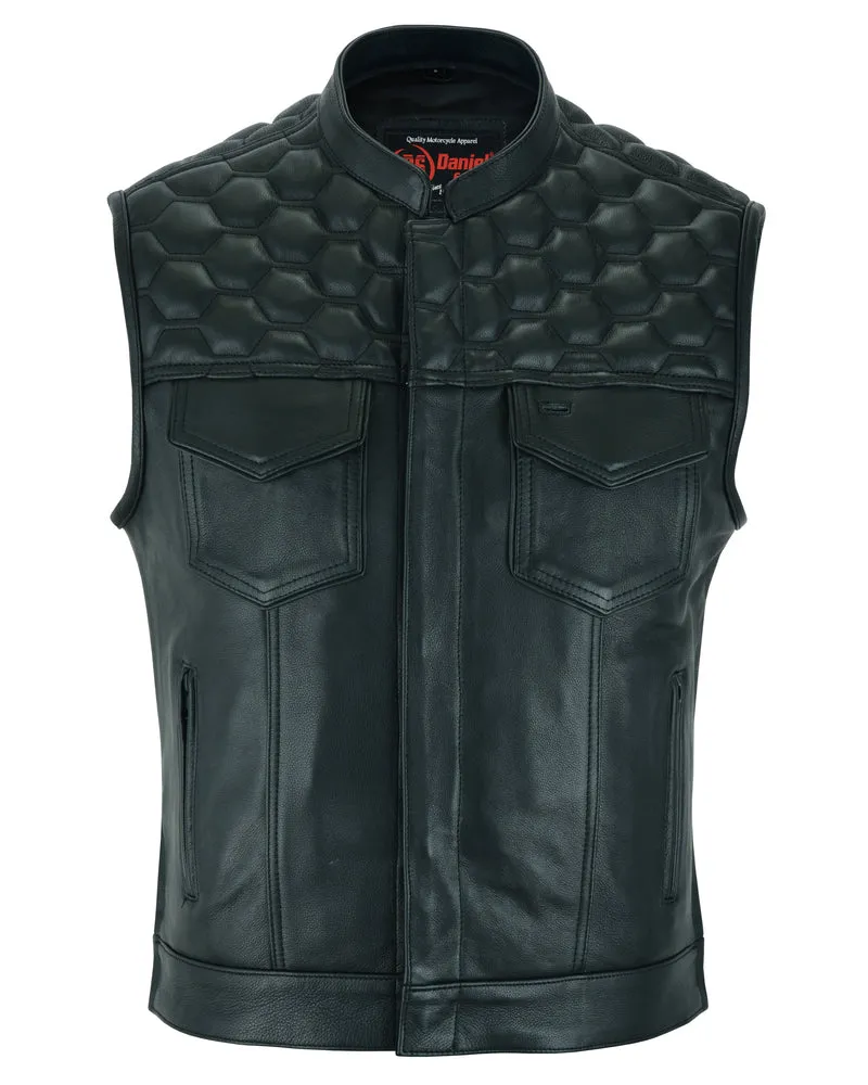 DS198 Men's Quilt Top Blacked Out Leather Vest "The Black Horse"