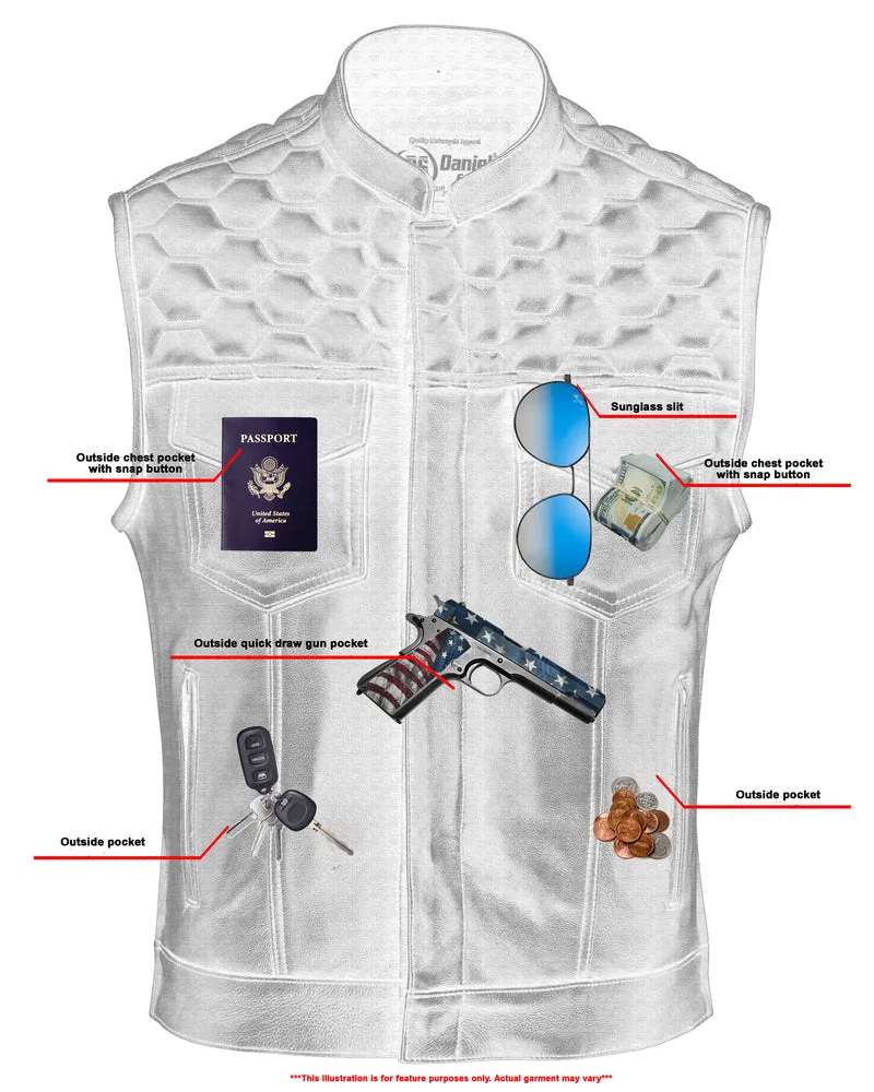 DS198 Men's Quilt Top Blacked Out Leather Vest "The Black Horse"