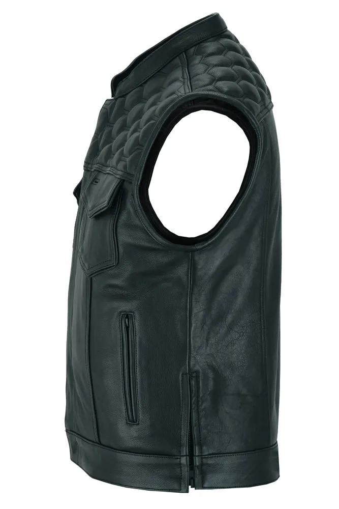 DS198 Men's Quilt Top Blacked Out Leather Vest "The Black Horse"