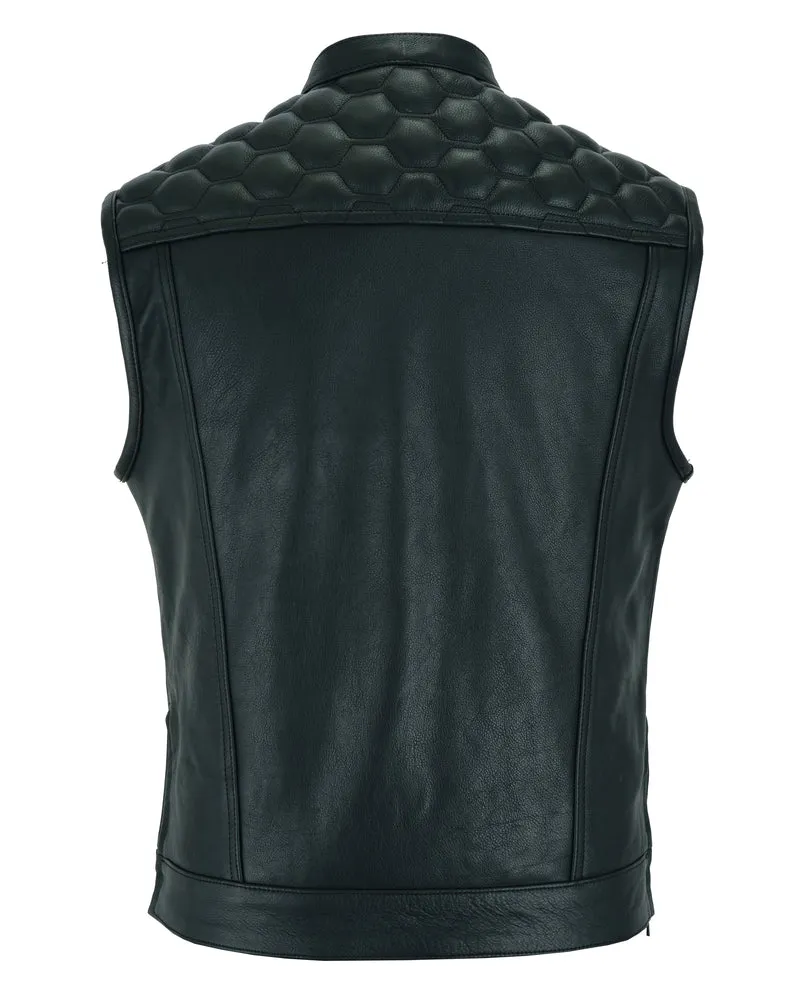 DS198 Men's Quilt Top Blacked Out Leather Vest "The Black Horse"