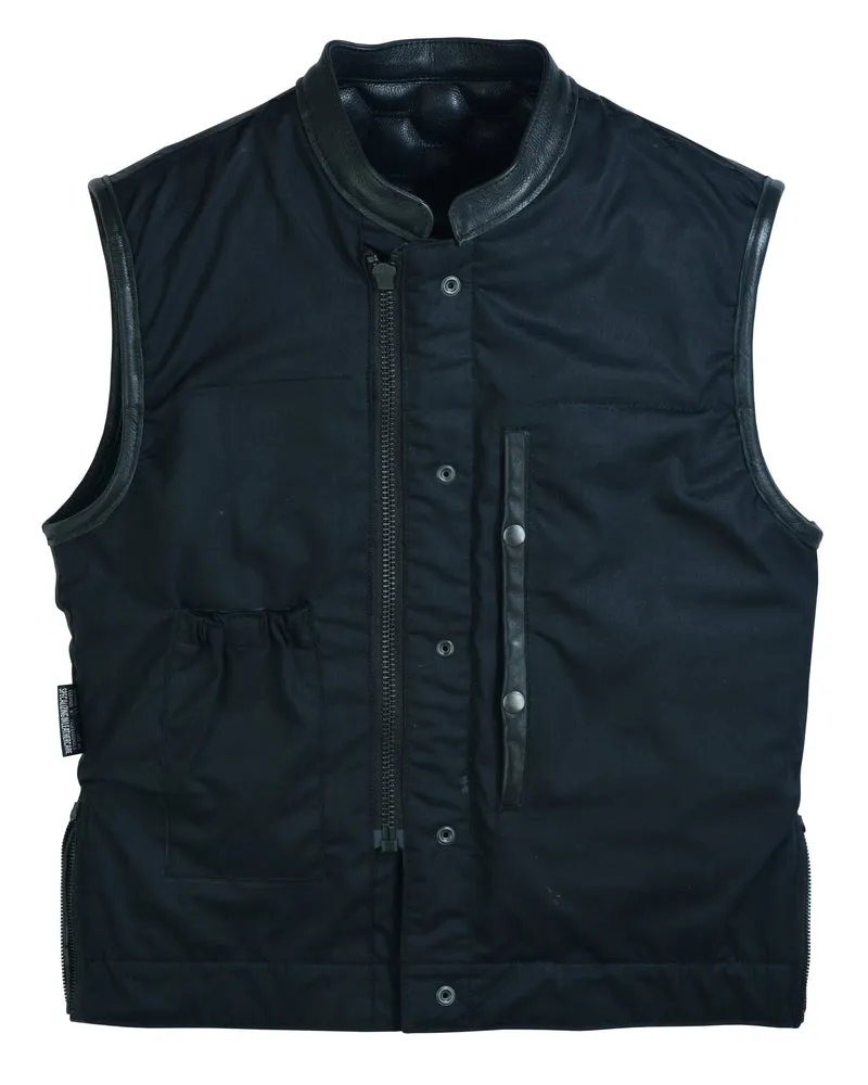 DS198 Men's Quilt Top Blacked Out Leather Vest "The Black Horse"