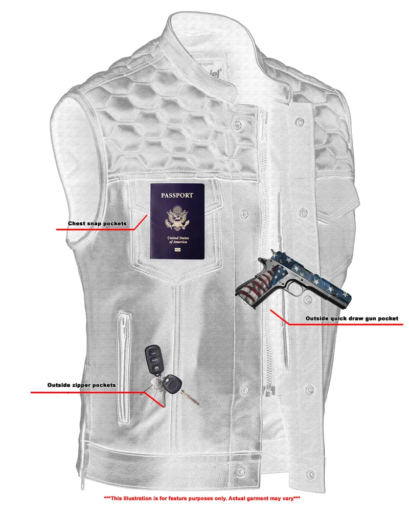 DS198 Men's Quilt Top Blacked Out Leather Vest "The Black Horse"