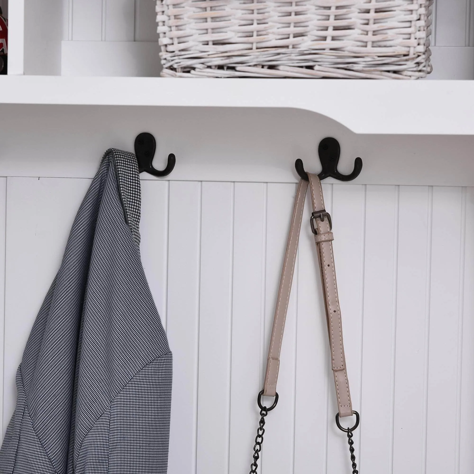 Entryway Coat and Shoe Hall Tree with Storage Cupboard Bench in White