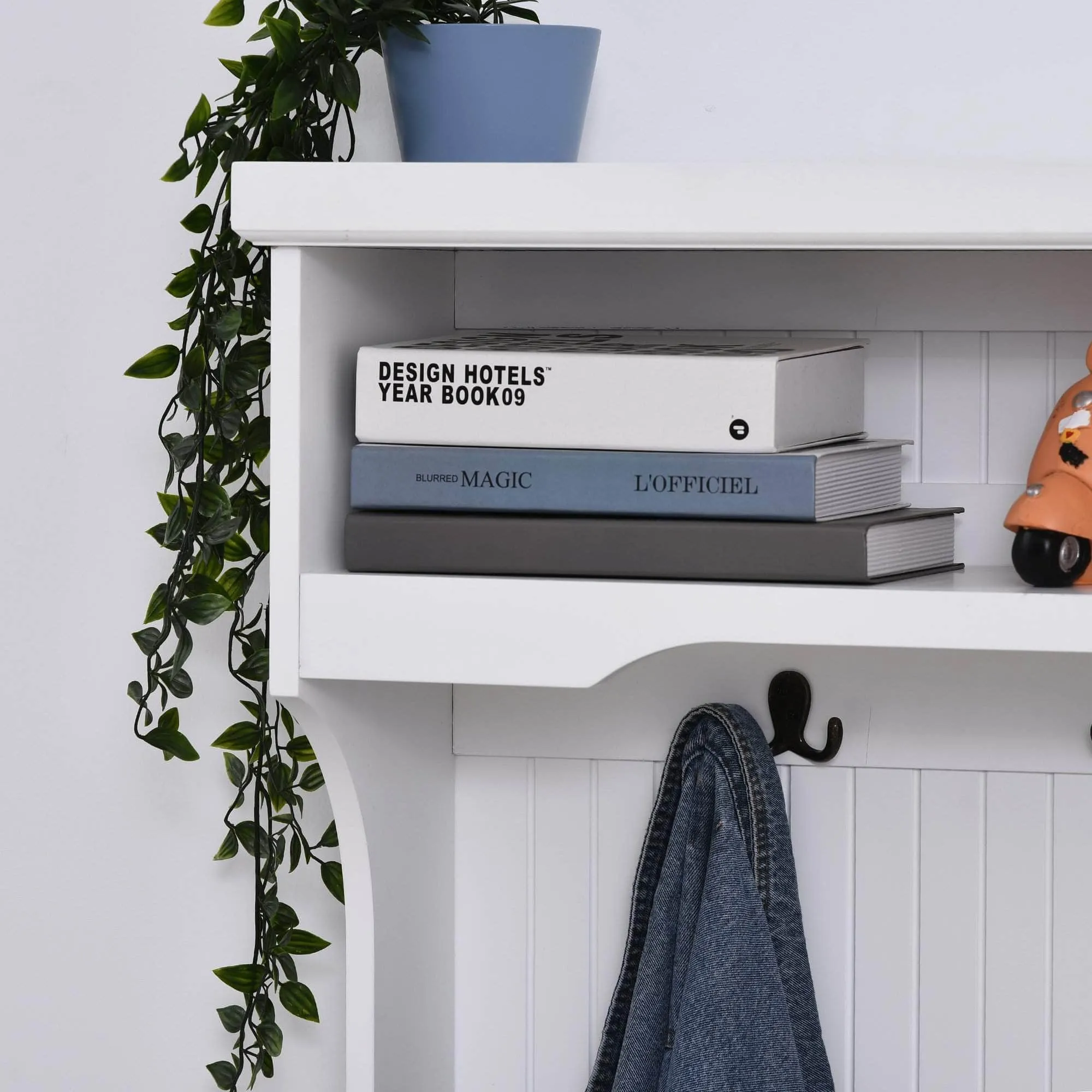 Entryway Coat and Shoe Hall Tree with Storage Cupboard Bench in White