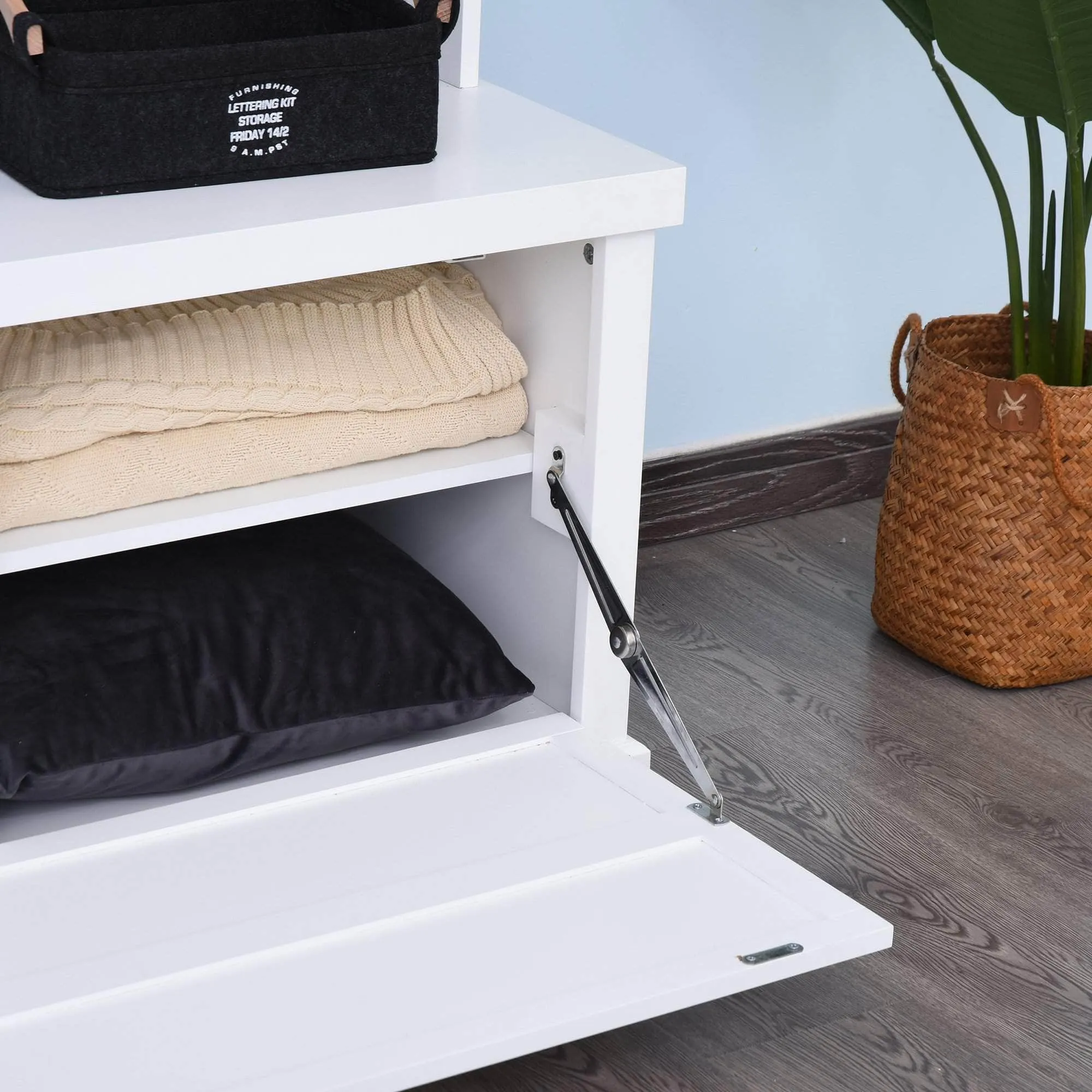 Entryway Coat and Shoe Hall Tree with Storage Cupboard Bench in White