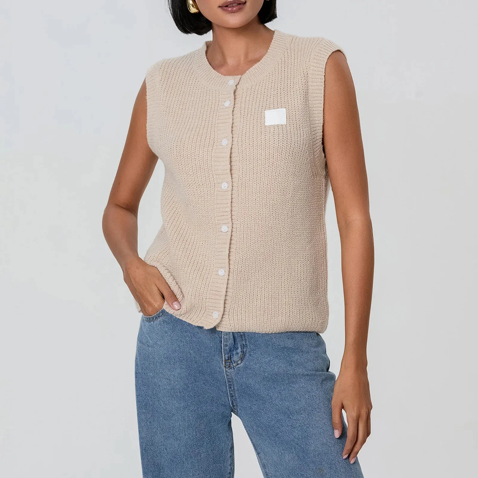 Fashionkova Gaono Women Knitted Tank Tops Casual Summer Solid Color Button Front Basic Vest Sleeveless Shirt y2k Aesthetic Clothes