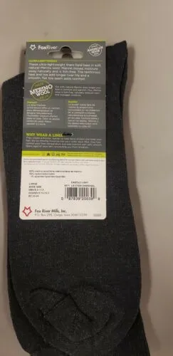 Fox River Mills Castile Merino Wool Liner Sock Light Crew Socks Size L 1-Pair