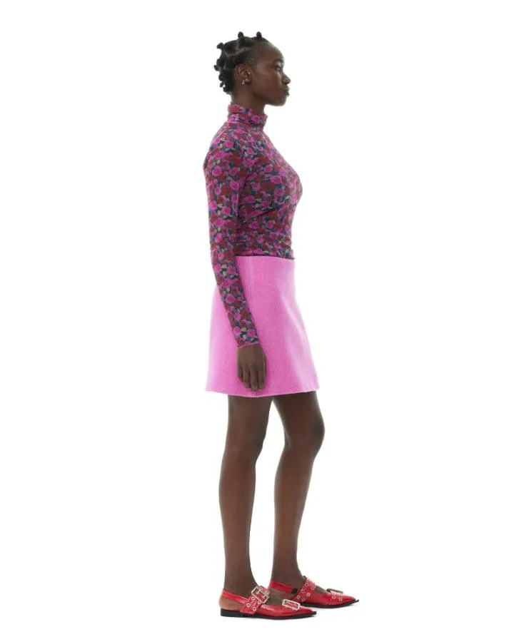 Ganni Floral Print Mesh Sleeve Turtleneck