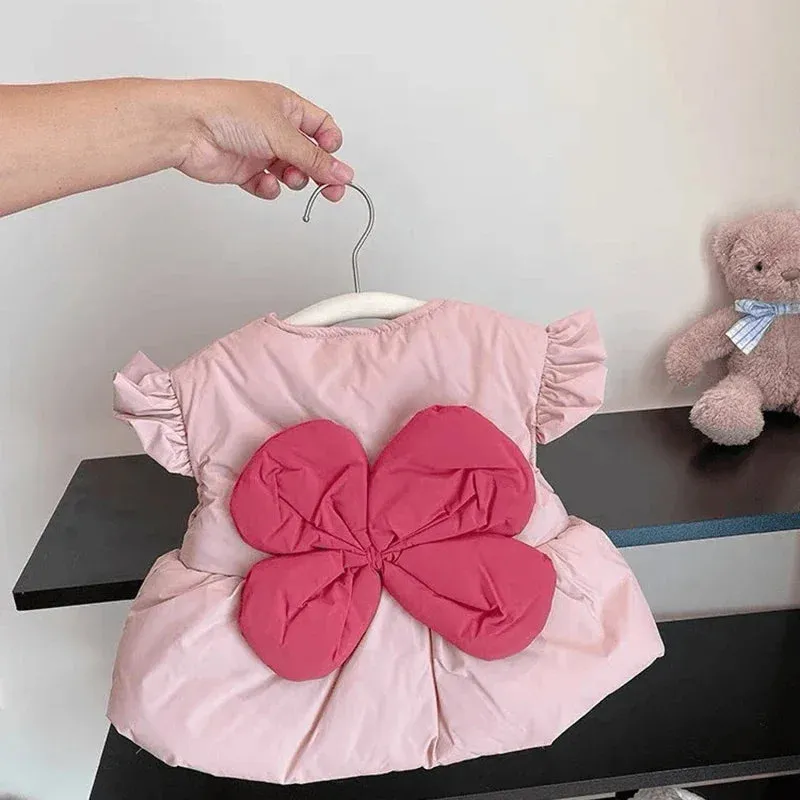 Girls Flower Ruffle Padded Gilet