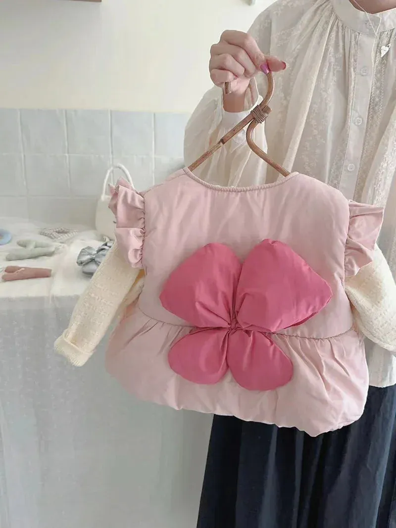 Girls Flower Ruffle Padded Gilet