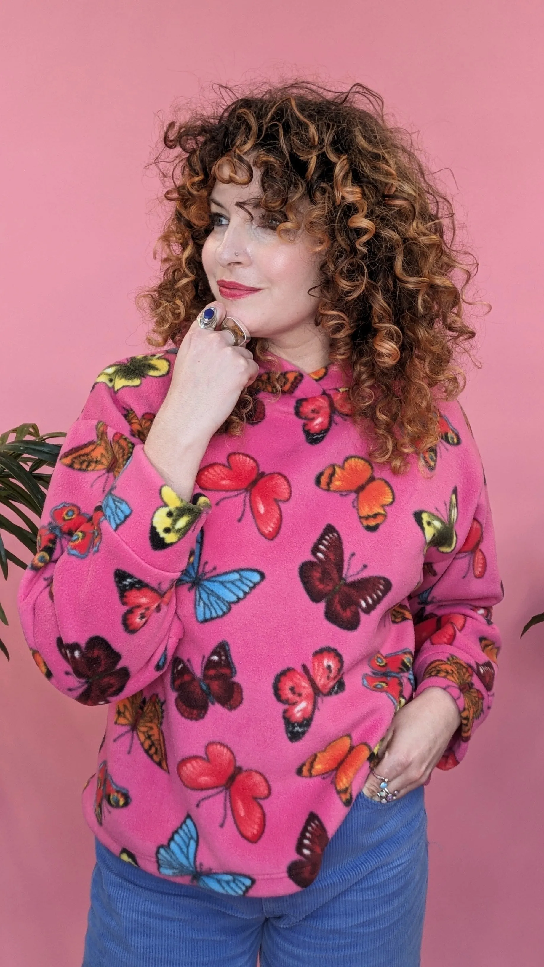 Hooded Pullover in Butterfly Print