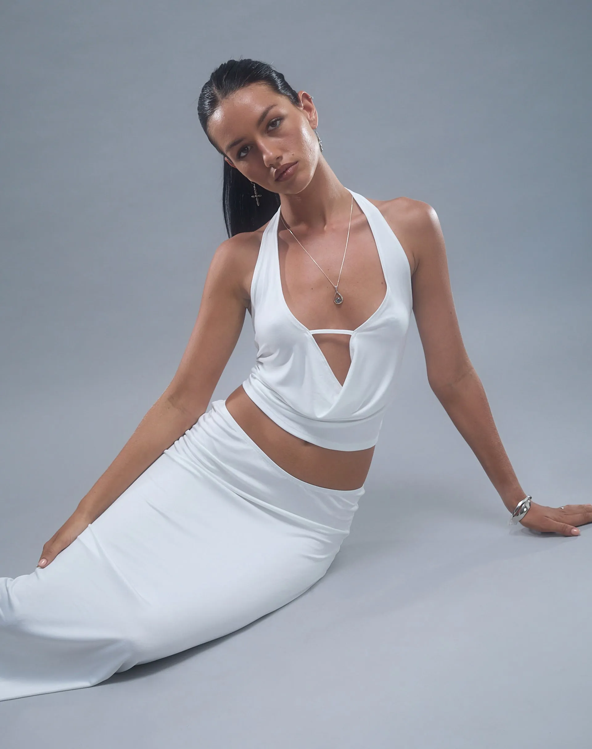 Inda Plunge Top in Jersey Ivory
