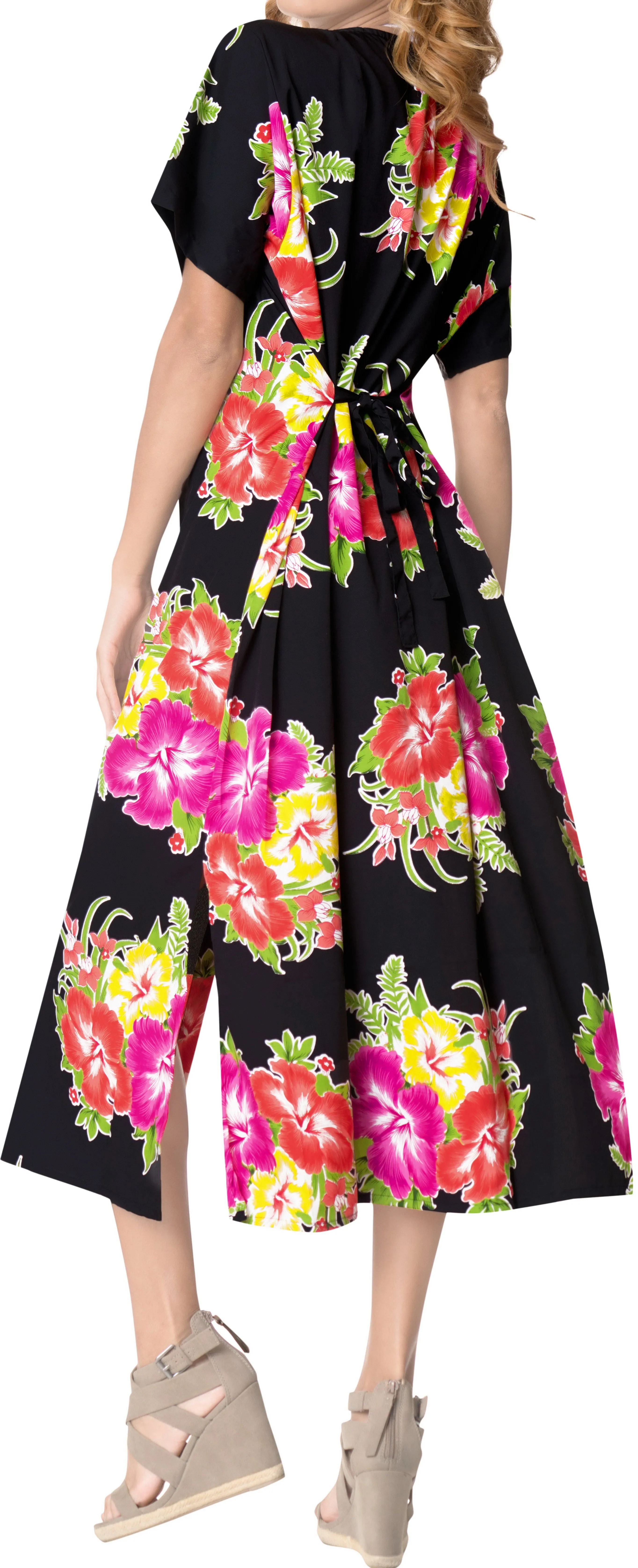 La Leela Floral Womens Beach Cover up Button Closure Evening Dress Caftan MAXI