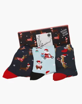 MENS CHRISTMAS DASHING SANTA SOCK 3PK GIFT BOX