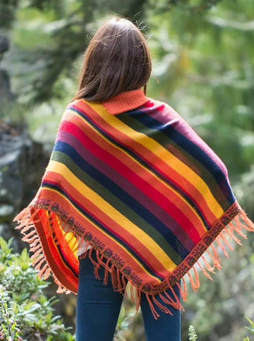 Multicolor Striped Alpaca Poncho for Women