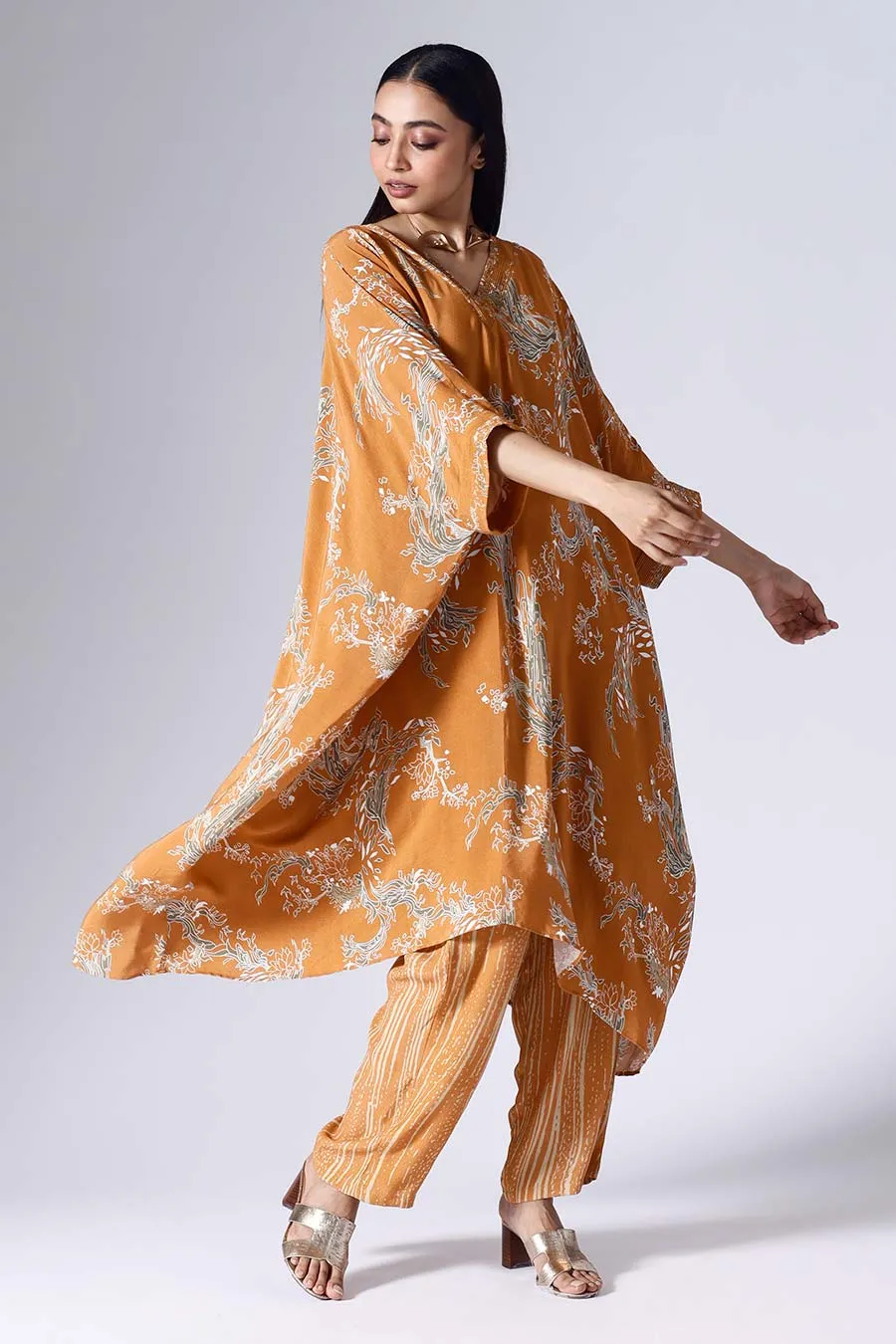 Orange Lotus Long Kaftan Set