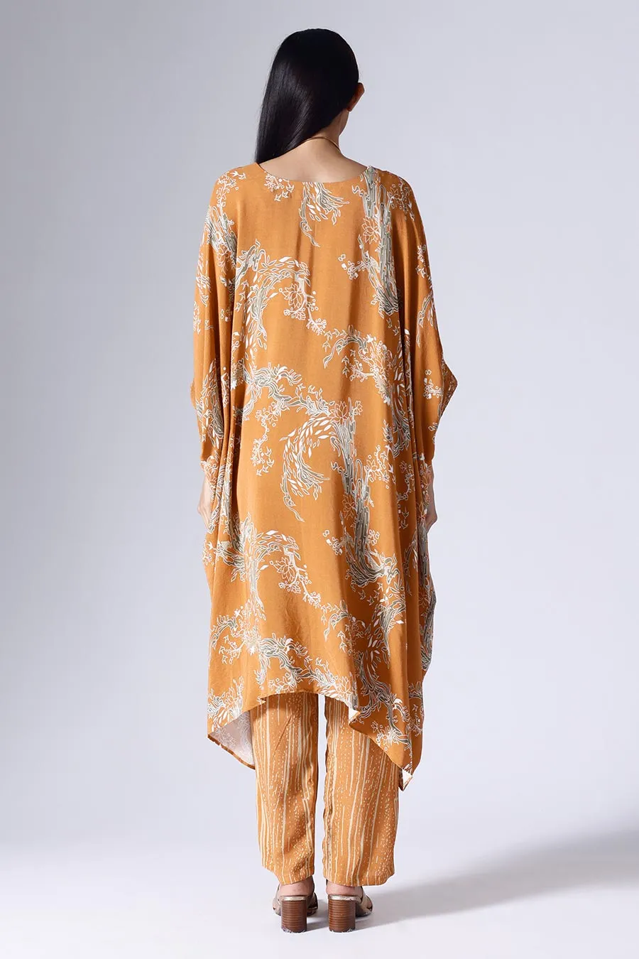 Orange Lotus Long Kaftan Set