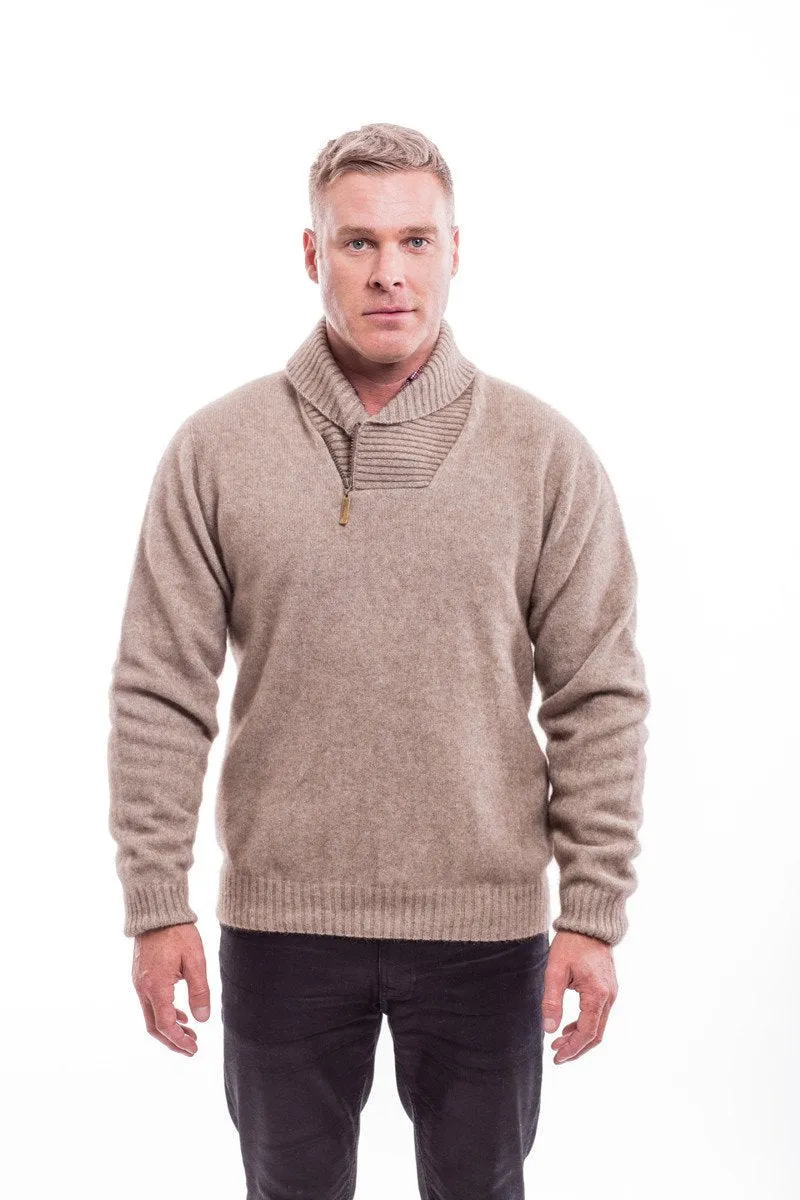 Possum Merino Shawl Collar Sweater with Short Zip