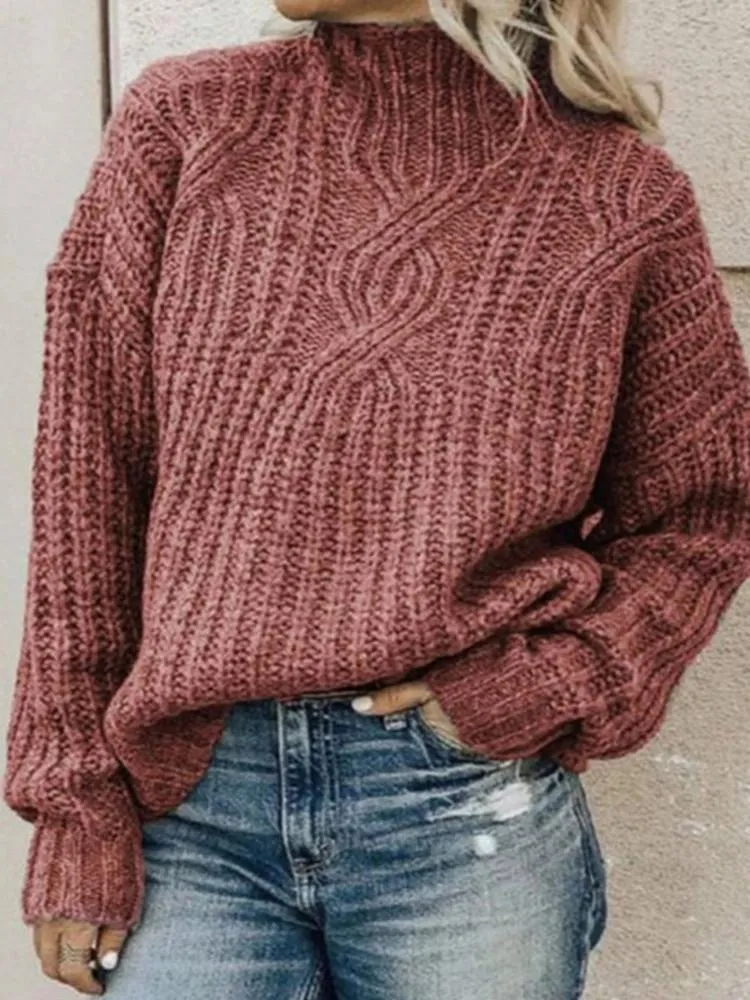 Rollkragen Strick Lange Ärmel Pullover
