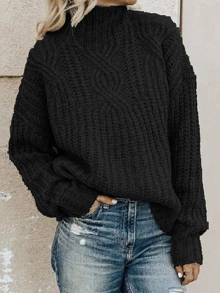 Rollkragen Strick Lange Ärmel Pullover