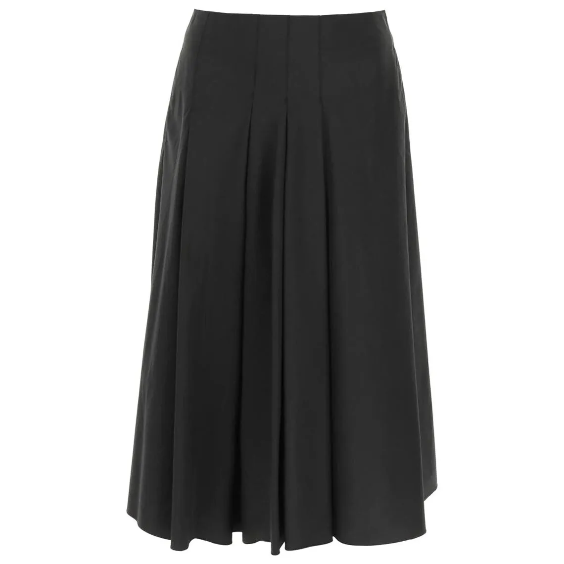 Rose Pleat Poplin Midi Black Skirt