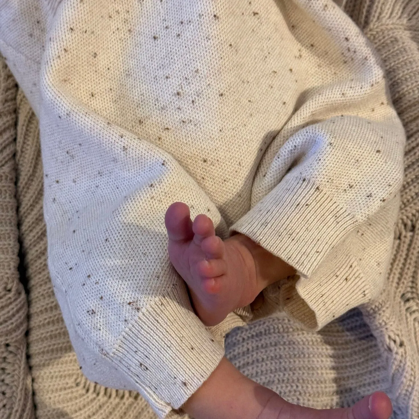 Rue Cocoa Flecked Cotton Knit Short Sleeve Baby Romper