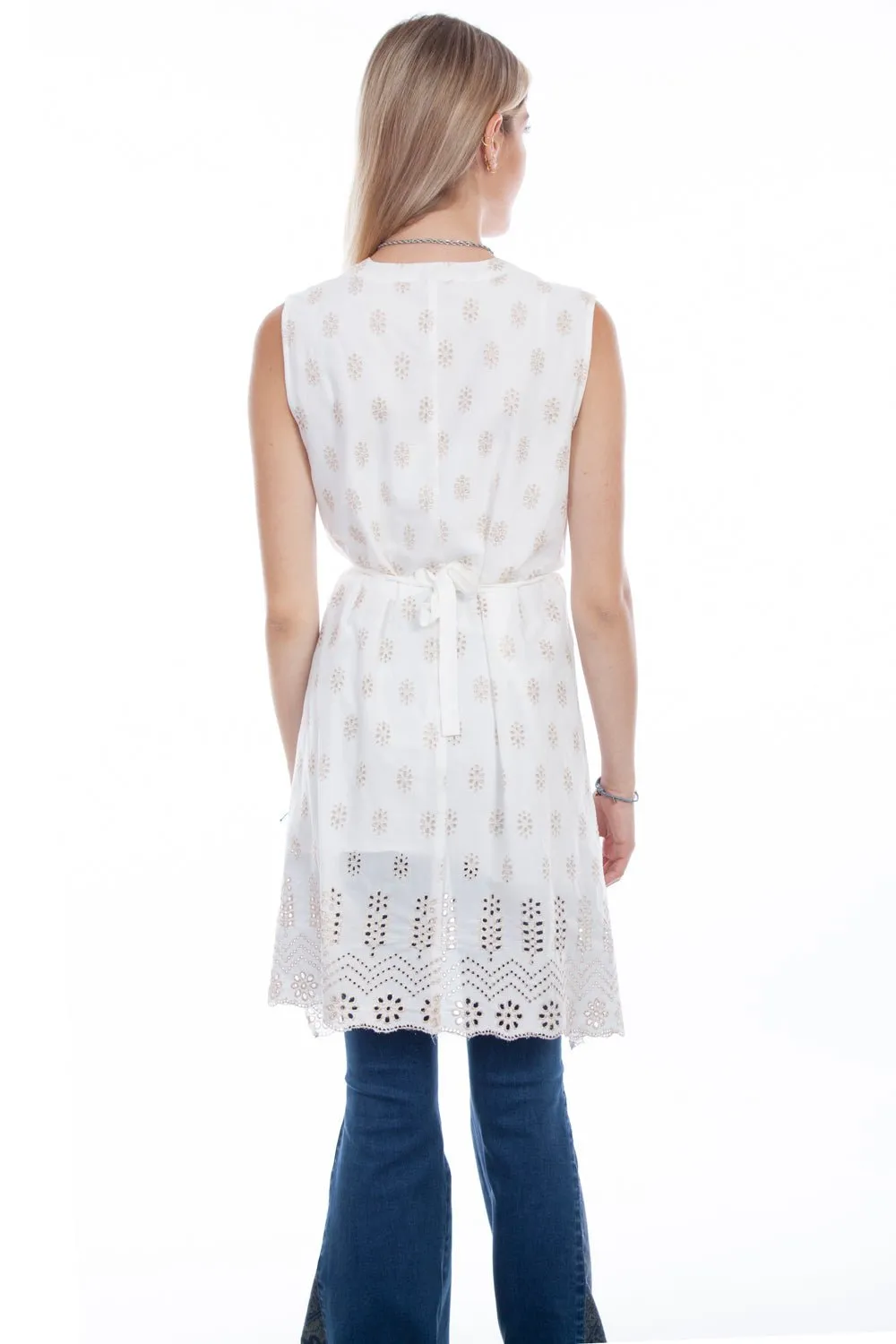 Scully Womens Hi-Lo Tie Back Ivory 100% Cotton L/S S/L Tunic