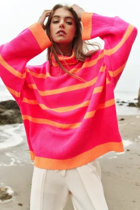 Striped Oversized Turtleneck Sweater