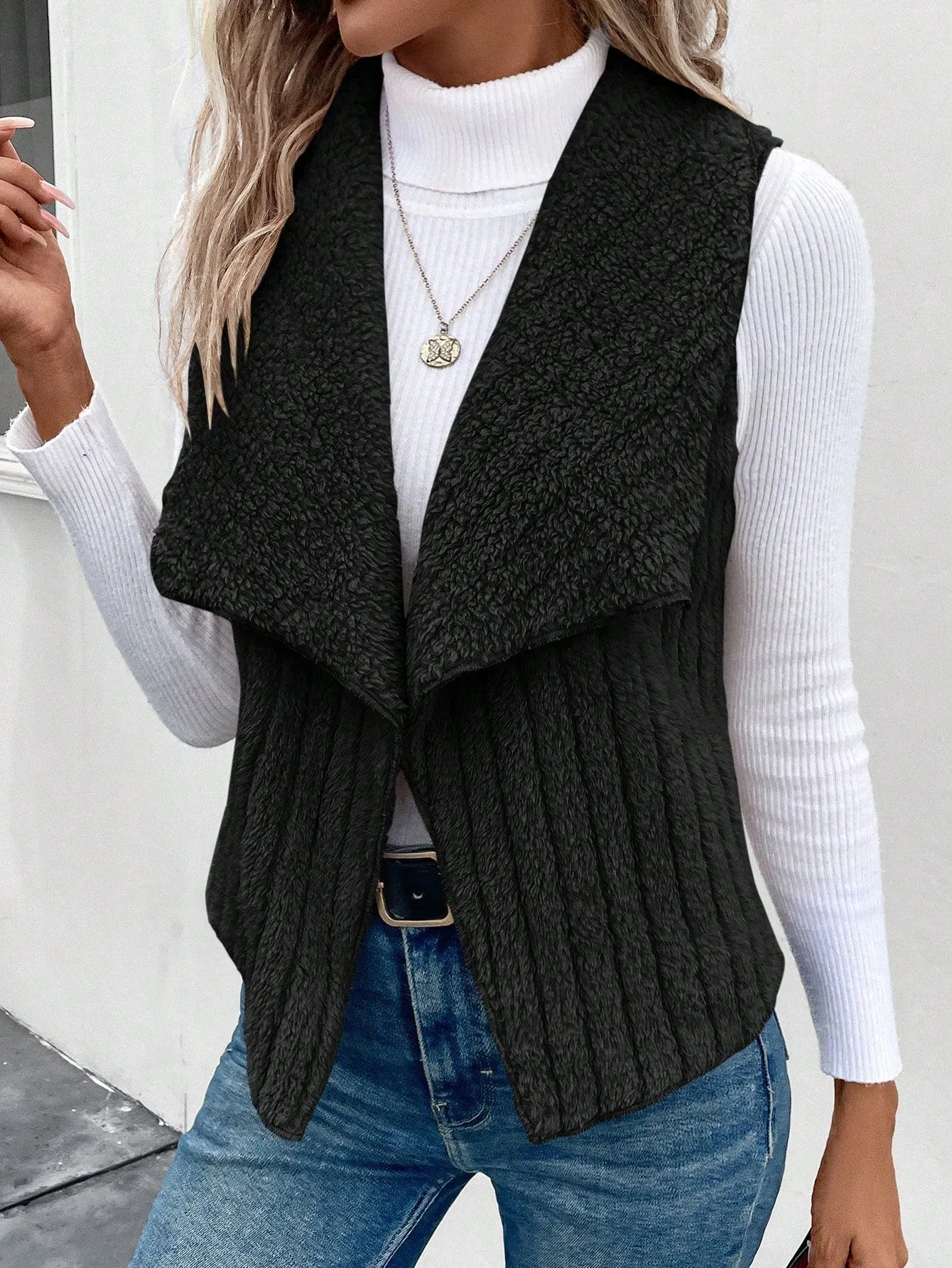 Women's Waterfall Collar Open Front Vest Coat