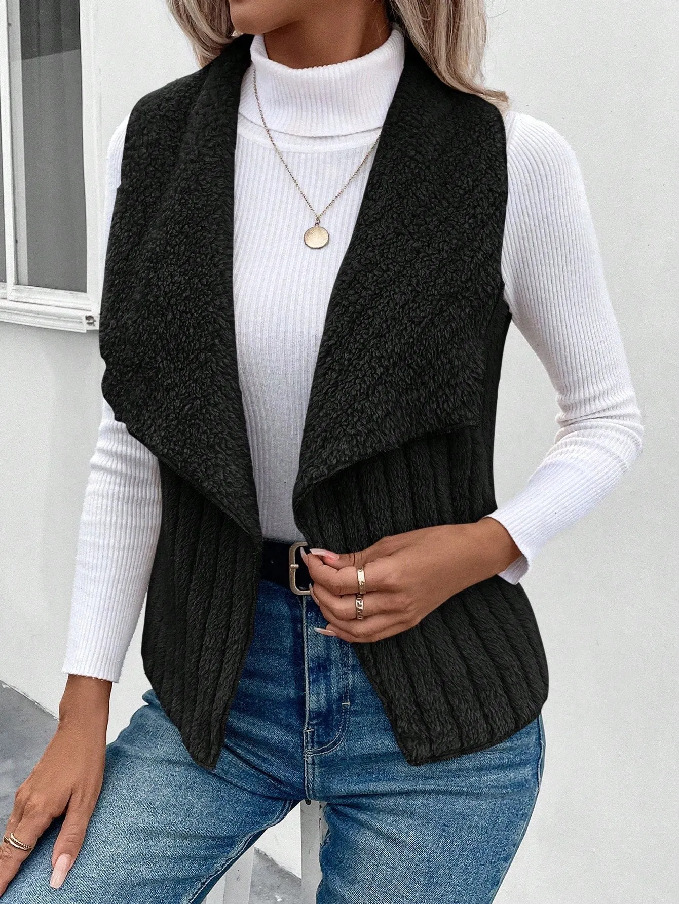 Women's Waterfall Collar Open Front Vest Coat